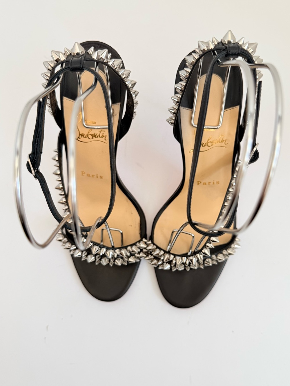 Christian Louboutin Mafaldina Spikes 100 Black Silver Leather Sandals EU 38 - Picture 3 of 11